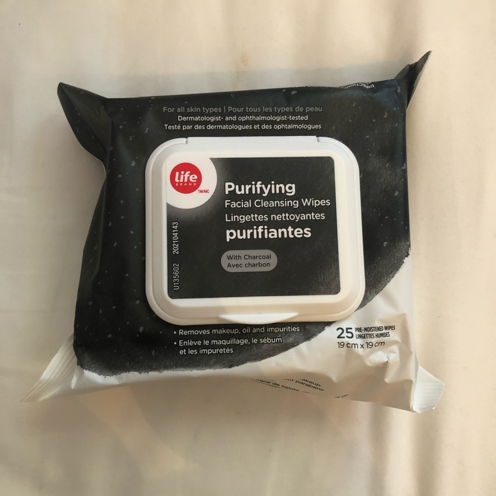 2/$15 charcoal facial cleansing wipes